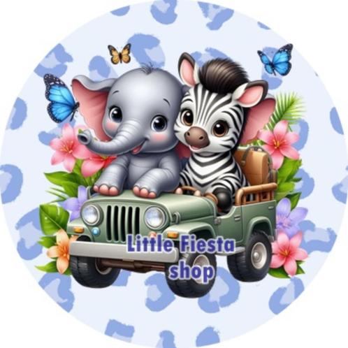 LF4650 luxe icing jungle jeep dieren 20cm eetbare taart top, Hobby en Vrije tijd, Taarten en Cupcakes maken, Nieuw, Versiering