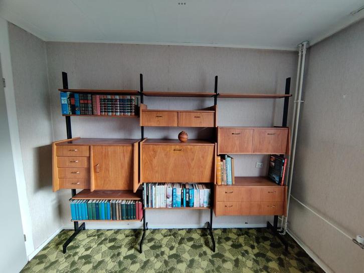 Teak wandkast modulair Simpla Lux? Vintage retro, Huis en Inrichting, Kasten | Wandmeubels, Gebruikt, 200 cm of meer, 200 tot 250 cm
