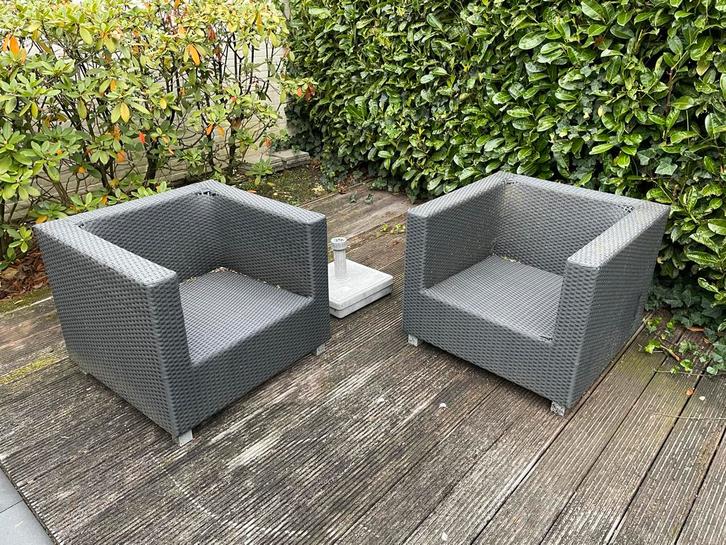 Tuinset loungeset Grijs incl. kussens, Tuin en Terras, Tuinstoelen, Gebruikt, Wicker, Ophalen
