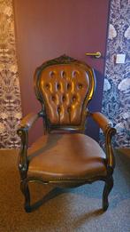 Leren Barok Chesterfield stijl Fauteuil, Ophalen, Barok, Zo goed als nieuw, Hout