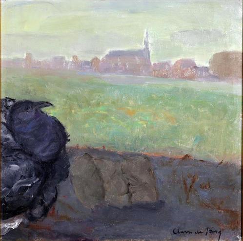 Clara de Jong (1928)Olie paneel "Naderen van Watervliet" Ges, Antiek en Kunst, Kunst | Schilderijen | Klassiek, Ophalen of Verzenden