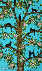 Uniek Handgeschilderd Schilderijtje Katten in Boom 30x18 cm, Ophalen of Verzenden