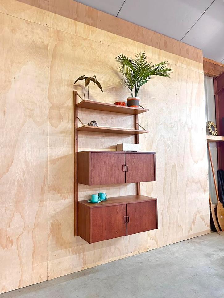 Vintage wandmeubel teak hout modulair jaren 50/60/70, Huis en Inrichting, Kasten | Wandmeubels, Gebruikt, 150 tot 200 cm, Minder dan 150 cm