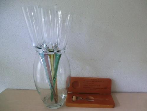 5 champagne flutes in houder met champagne thermometer, Verzamelen, Glas en Borrelglaasjes, Zo goed als nieuw, Overige typen, Ophalen of Verzenden