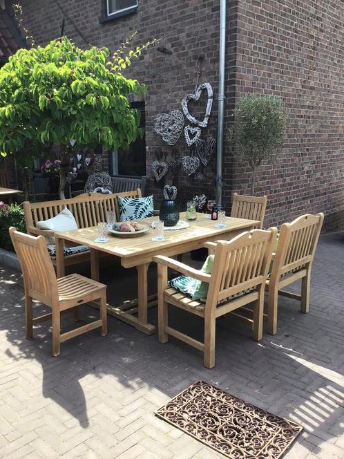 teakhouten tuinset  izgst tafel Jati & Kebon +6 stoelen 🍀, Tuin en Terras, Tuintafels, Zo goed als nieuw, Rechthoekig, Teakhout