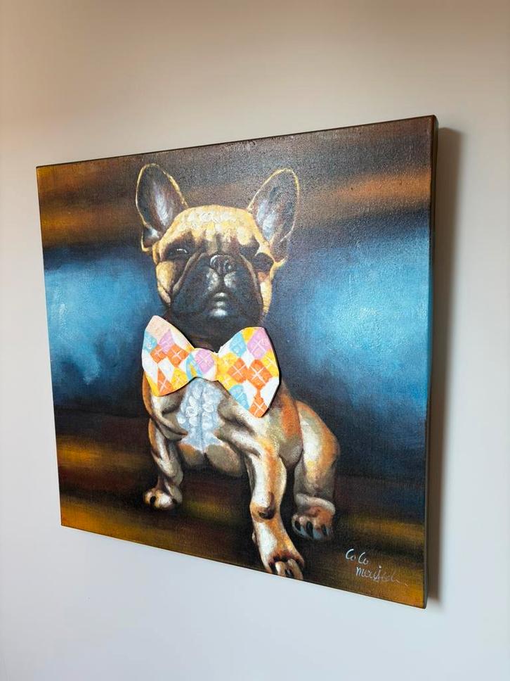 Hond met Strik - Schilderij op Canvas CoCo maison, Antiek en Kunst, Kunst | Schilderijen | Modern, Ophalen of Verzenden