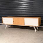 tv dressoir japandi eiken met mat wit laden en deuren, Ophalen, 150 tot 200 cm, Eikenhout, Nieuw