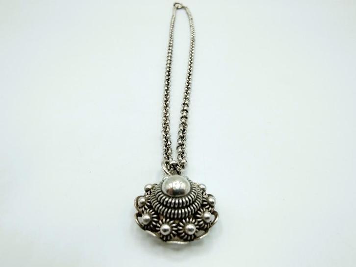 Zilveren jasseronketting met Zeeuwse knop hanger, 40,5 cm, Sieraden, Tassen en Uiterlijk, Kettingen, Zo goed als nieuw, Zilver