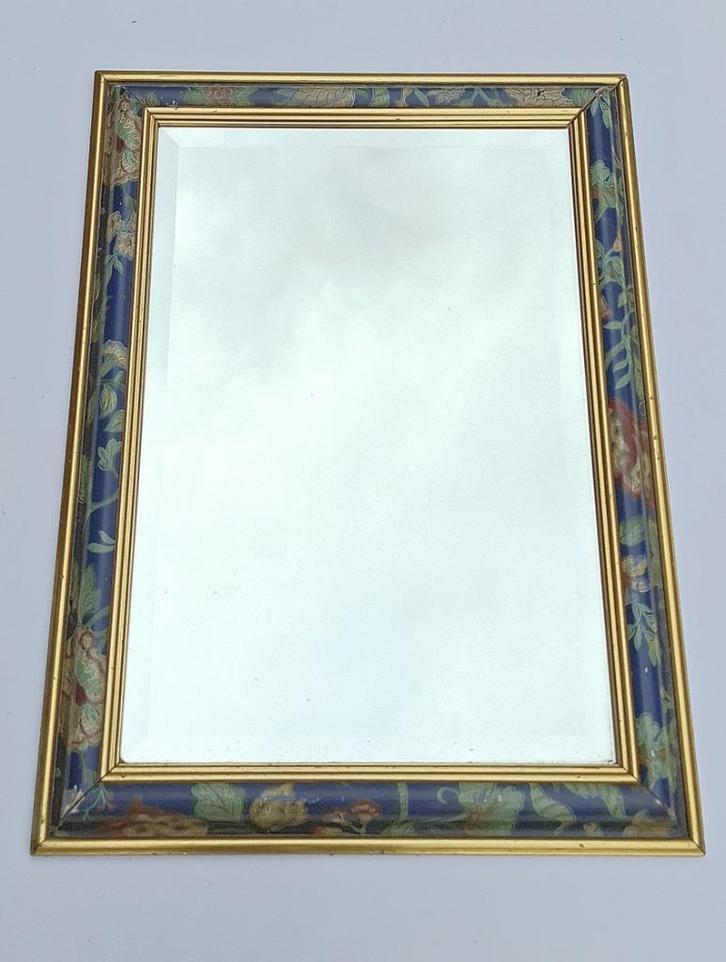 Spiegel facet glas lijst groen blad motieven, Huis en Inrichting, Woonaccessoires | Spiegels, Gebruikt, Minder dan 50 cm, Minder dan 100 cm