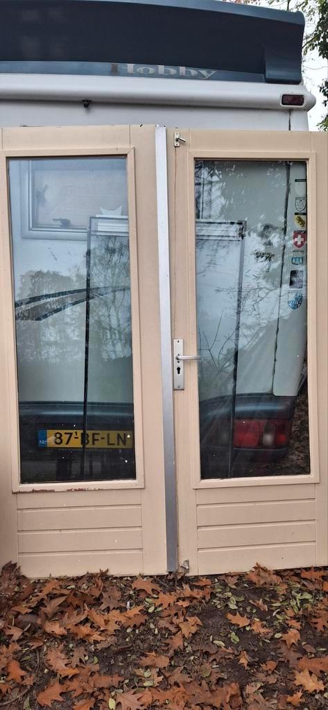 Hardhouten Dubbele Deuren - 170x211cm, Doe-het-zelf en Verbouw, Deuren en Horren, Gebruikt, Buitendeur, 200 tot 215 cm, Ophalen