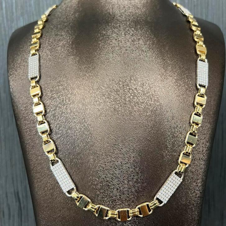 14k gouden ketting kinglsey schakel flat magnum, Sieraden, Tassen en Uiterlijk, Kettingen, Zo goed als nieuw, Goud, Ophalen of Verzenden