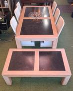 Eettafel + Salontafel | Massief hout met marmeren inleg, Huis en Inrichting, Tafels | Eettafels, Ophalen, Gebruikt, 100 tot 150 cm