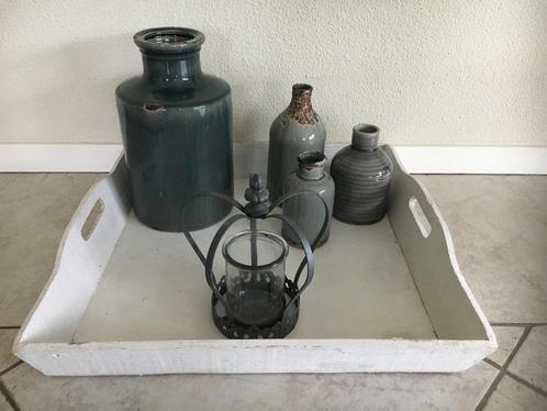set vazen potten 4st H15-29 geglazuurd aardewerk blauw/grijs, Huis en Inrichting, Woonaccessoires | Overige, Zo goed als nieuw