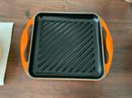 Pas overal in; Mooie Le Creuset grillpan: nooit gebruikt, Ophalen of Verzenden, Zo goed als nieuw, Gietijzer, Koekenpan of Braadpan