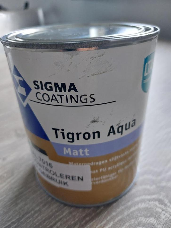 Sigma Tigron Aqua Matt 1l Ral 7016 antraciet Sigma S2U Nova, Doe-het-zelf en Verbouw, Verf, Beits en Lak, Zo goed als nieuw, Lak