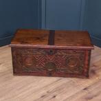 Polychrome beschilderde eikenhouten bruidskistje, Ophalen of Verzenden, 50 tot 100 cm, Minder dan 50 cm, Minder dan 50 cm
