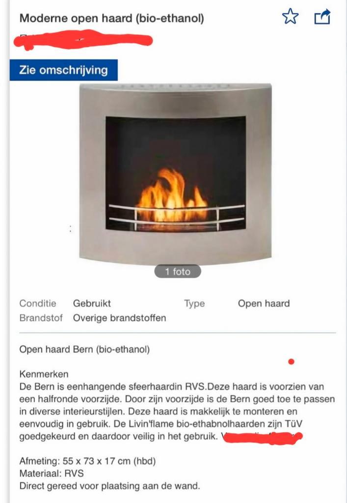 Rvs bio ethanol wand sfeerhaard ..gezellig vlammenspel, Huis en Inrichting, Haarden, Zo goed als nieuw, Overige soorten, Ophalen