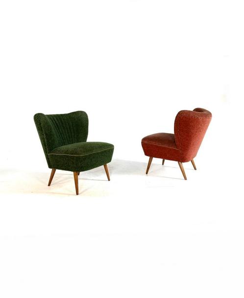 Set van 2 vintage cocktailfauteuils jaren ‘60, Huis en Inrichting, Fauteuils, Zo goed als nieuw, Hout, Stof, 50 tot 75 cm, Minder dan 75 cm