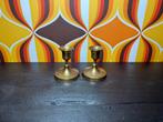 Stijlvolle vintage set van 2 messing kandelaars - goud kleur, Ophalen of Verzenden, Overige materialen