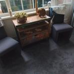 Sidetable zwart metaal frame en Indonesische boothout. L 90,, Huis en Inrichting, Ophalen of Verzenden