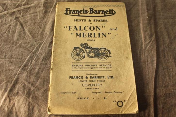 Francis Barnett Falcon Merlin hints and spares list, Motoren, Handleidingen en Instructieboekjes, Overige merken, Ophalen of Verzenden
