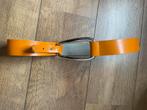 Oranje leren riem met zilverkleurige gesp, 3 tot 5 cm, Echt leder, Tailleriem, Ophalen of Verzenden