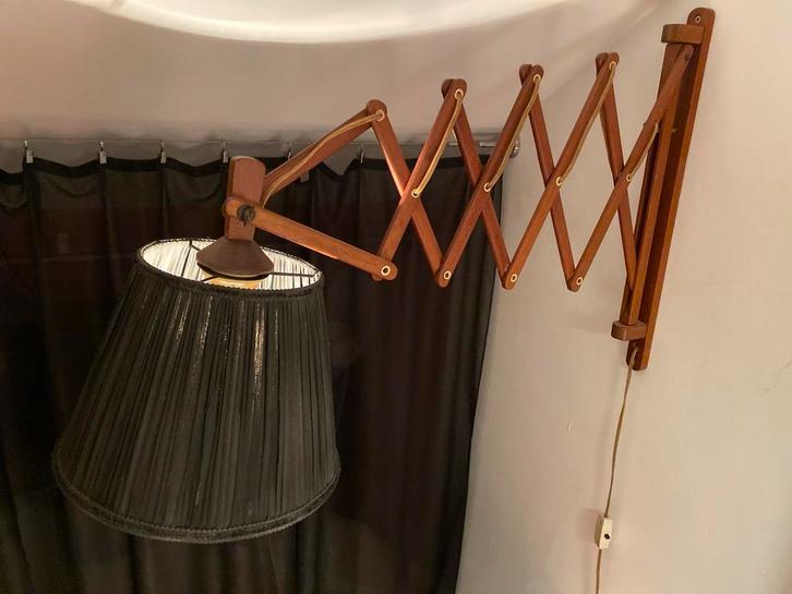 Vintage Uittrek Lamp met Plissé Kap, Huis en Inrichting, Lampen | Wandlampen, Gebruikt, Stof, Ophalen of Verzenden