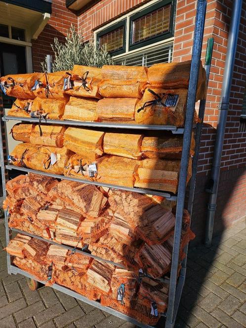Haardhout / brandhout in handige netzak 22 liter Eik en Berk, Tuin en Terras, Haardhout, Blokken, Overige houtsoorten, Minder dan 3 m³