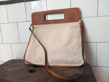 leuk vintage boho tas skai leer canvas stof gratis verzenden beschikbaar voor biedingen