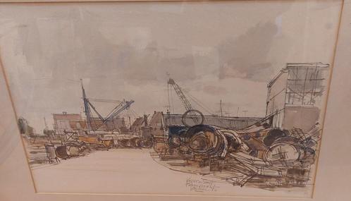 Aquarel Otto Dicke"Scheepswerf Visser en Smit Papendrecht", Antiek en Kunst, Kunst | Schilderijen | Klassiek, Ophalen