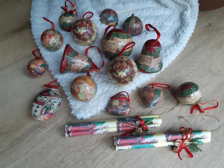 Vintage Papier Maché Kersthangers, Diversen, Kerst, Gebruikt, Ophalen