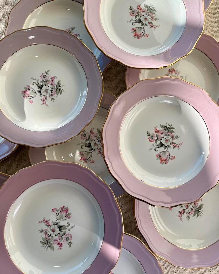 Vintage franse dinerborden l’amendinoise lila goudrand, Antiek en Kunst, Antiek | Servies compleet, Ophalen of Verzenden