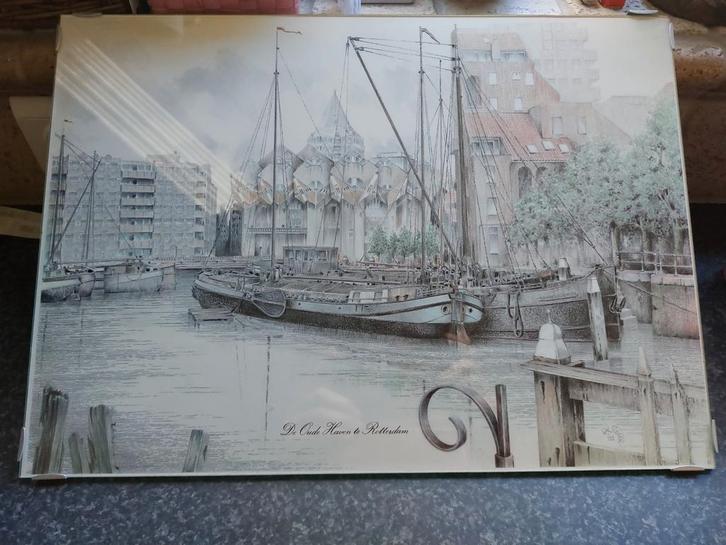 Oude Haven Rotterdam Tekening - A. Visser '91, Antiek en Kunst, Kunst | Tekeningen en Foto's, Ophalen of Verzenden