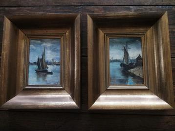 Twee marineschilderijtjes getekend H. Verreyken 1907 beschikbaar voor biedingen