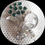 Jaren '50 Broche m. Groen/Witte Rijnstenen.  GRATIS Verz., Verzenden, Overige materialen, Broche