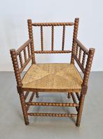 Bobbin houten stoel eiken gedraaide spoel biezen 1930., Huis en Inrichting, Riet of Rotan, N, Ophalen of Verzenden, N