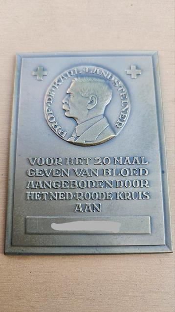 Rode Kruis Bloeddonoren Plaquette - 20 Maal Bloed Gegeven beschikbaar voor biedingen