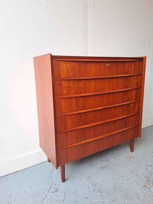 Vintage Deense ladekast teakhout zes lades  mid century, Huis en Inrichting, Kasten | Ladekasten, Gebruikt, 100 tot 150 cm, 100 tot 150 cm