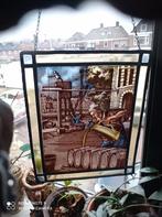 Antieke glas-in-loodpaneel met een afbeelding 29 x24, Antiek en Kunst, Curiosa en Brocante, Ophalen of Verzenden