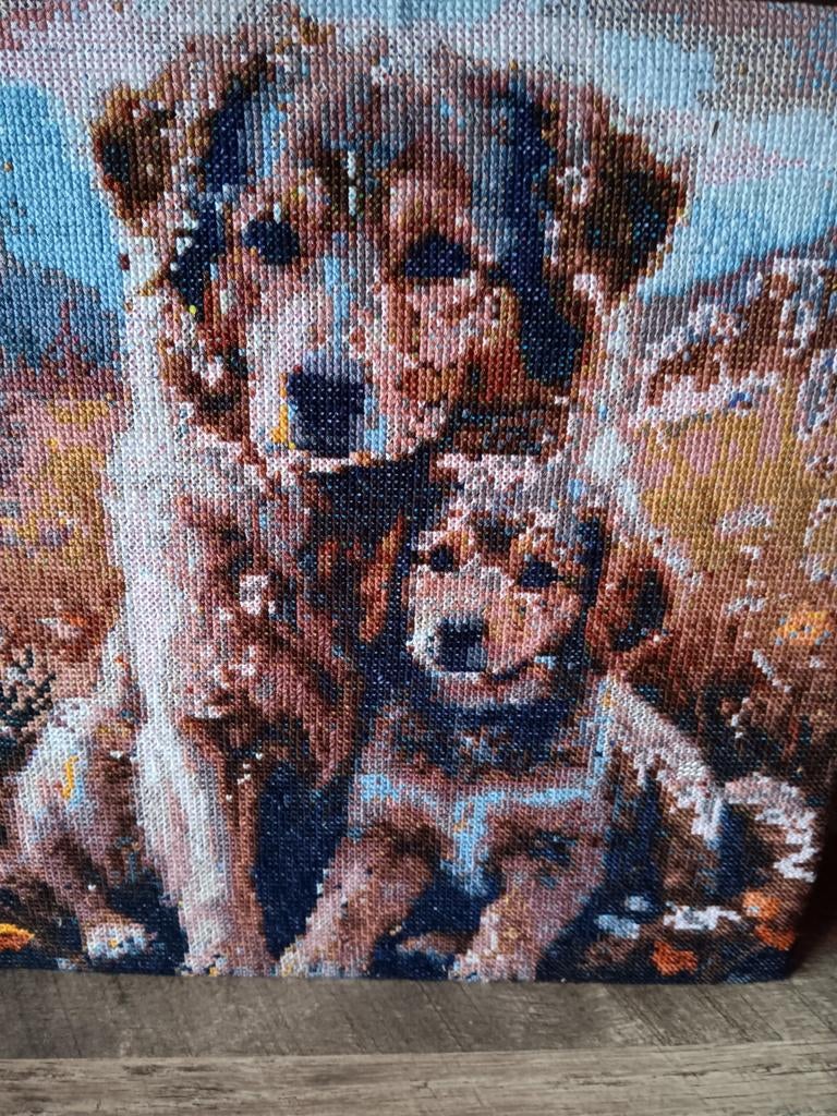 Borduurpakket met jacht honden is geborduurd met kruissteek, Hobby en Vrije tijd, Borduren en Borduurmachines, Ophalen, Nieuw