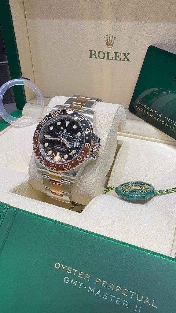 Rolex gmt master rootbeer rose gold/ steel 2025 full set, Sieraden, Tassen en Uiterlijk, Horloges | Heren, Zo goed als nieuw, Rolex