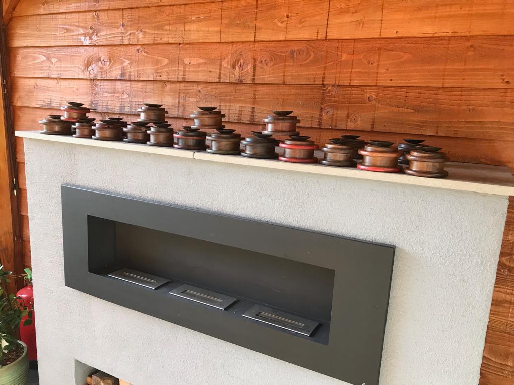 Indiase kandelaar klein uit India massief afval hout 12 cm, Bruin, Verburgt Vintage, Nieuw, Ophalen of Verzenden