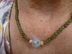 Collier JADE en Angelskin Koraal Goud op Zilveren Slotje, Verzenden, Zilver, Ketting, Verguld