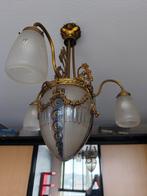 Antieke Art Deco Hanglamp met Glazen Kelken, Ophalen, Gebruikt, 50 tot 75 cm, Glas