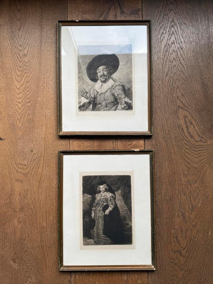 2 etsen in art deco lijsten frans hals, Antiek en Kunst, Kunst | Etsen en Gravures, Ophalen of Verzenden