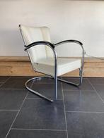 2 Gispen 412S fauteuils, wit leder, Design, 75 tot 100 cm, Zo goed als nieuw, Metaal