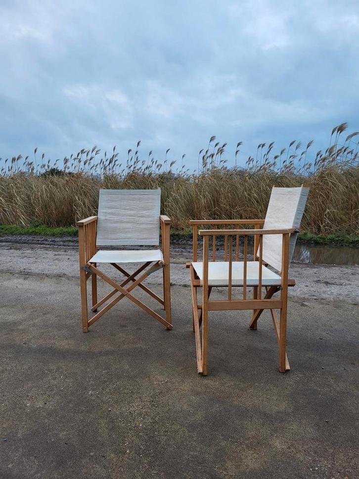 Set 2 vintage klapstoel regisseur stoel Hyllinge, Huis en Inrichting, Stoelen, Gebruikt, Twee, Hout, Stof, Ophalen