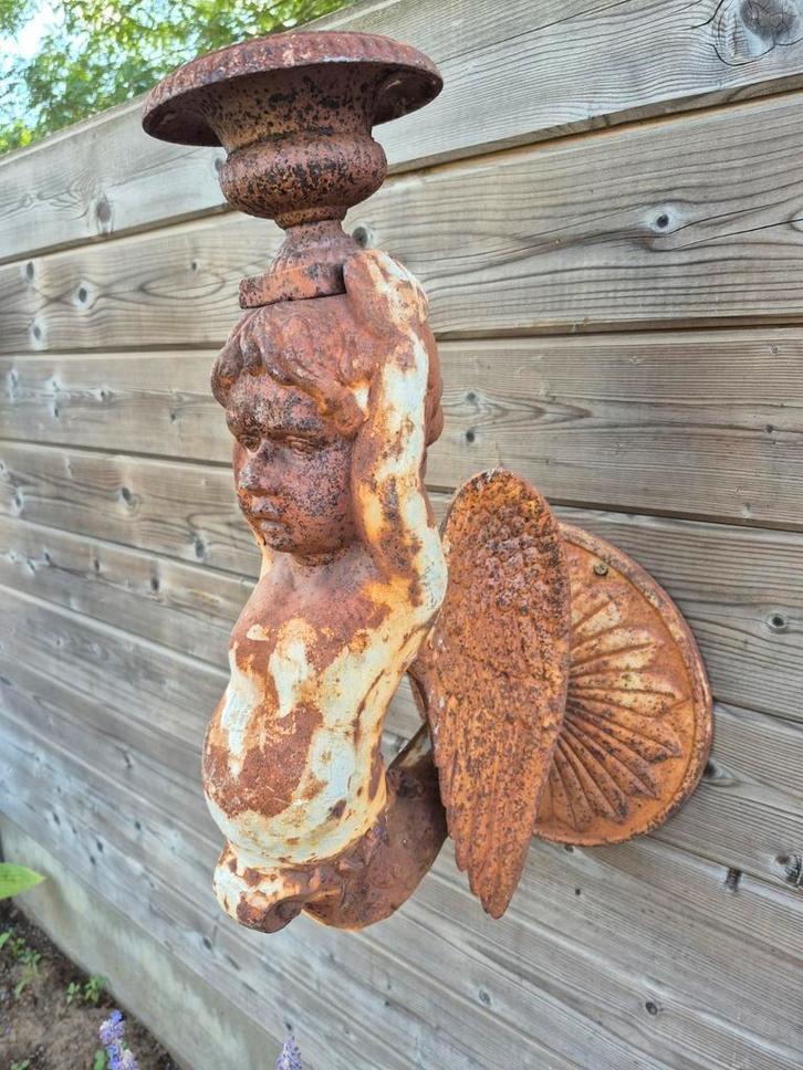 Oude wand beelden kandelaars engelen van gietijzer, Antiek en Kunst, Curiosa en Brocante, Ophalen
