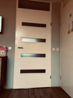 Witte binnendeur met glas, Doe-het-zelf en Verbouw, Deuren en Horren, Ophalen, 80 tot 100 cm, Binnendeur, Zo goed als nieuw