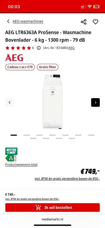 AEG bovenlader wasmachine beschikbaar voor biedingen